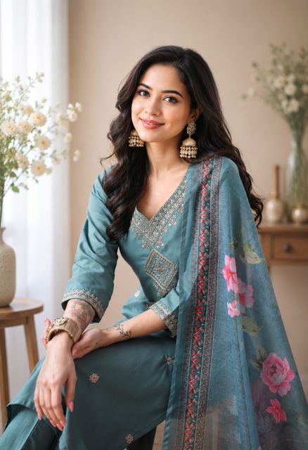 aurbhi Women Cotton Blend Kurti Pant Dupatta Set - Image 4