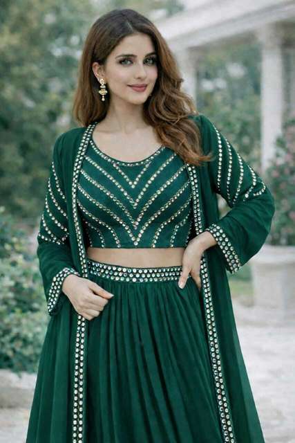 CHITT FASHION Women Georgette Crop Top Skirt Ethnic Jacket Set view 2