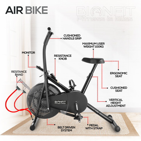 BIONFIT Moving Handle Air Bike Cycle for Home Resistance Band Back  Support Dual-Action Stationary Exercise Bike