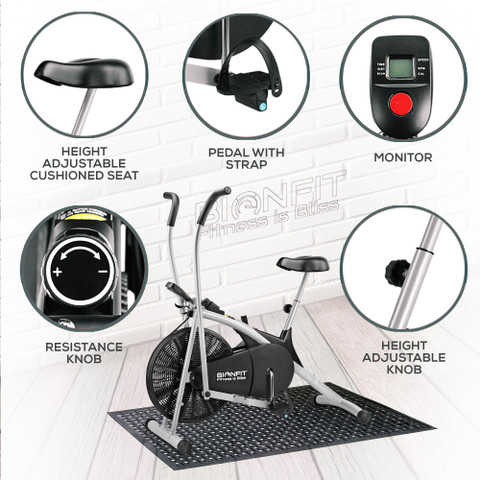 BIONFIT Air Bike Fitness Cycle For Gym Curved Moving Best Cardio