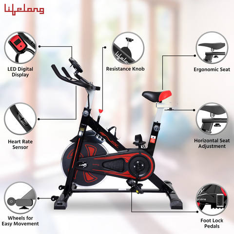 Lifelong LLF45 Fit Pro Spin Fitness Upright Stationary Exercise Bike