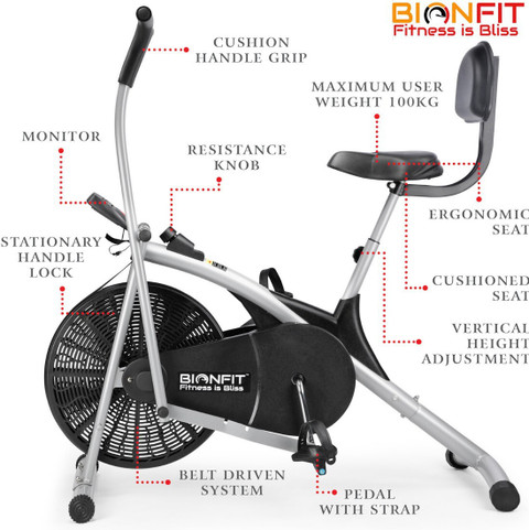 BIONFIT Air Bike Fitness Exercise Cycle For Home Gym Curved
