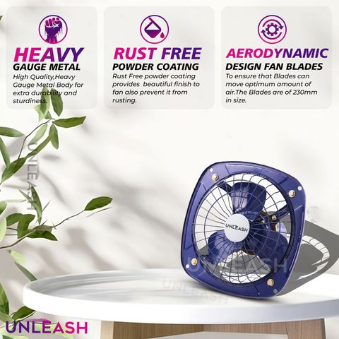 unleash Aero 9 inch (230 MM) Metal Exhaust Fan For Kitchen