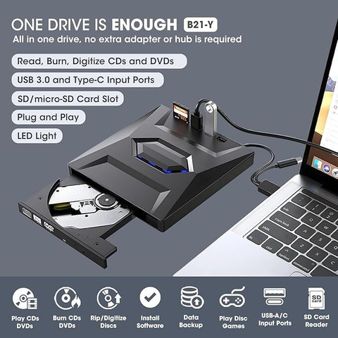 ULTRABYTES External CD DVD Drive CD/DVD-ROM Burner Player External