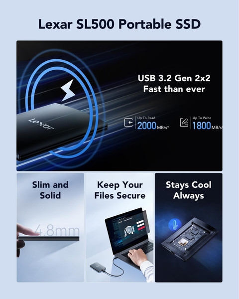Lexar SL500 1TB ポータブルSSD Lexar SL500 1 TB External Solid State Drive (SSD) USB 3.2 Upto