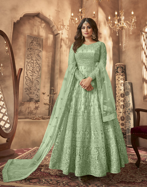 Divine Exim Net/Lace Embroidered, Embellished Gown/Anarkali Kurta Bottom  Material
