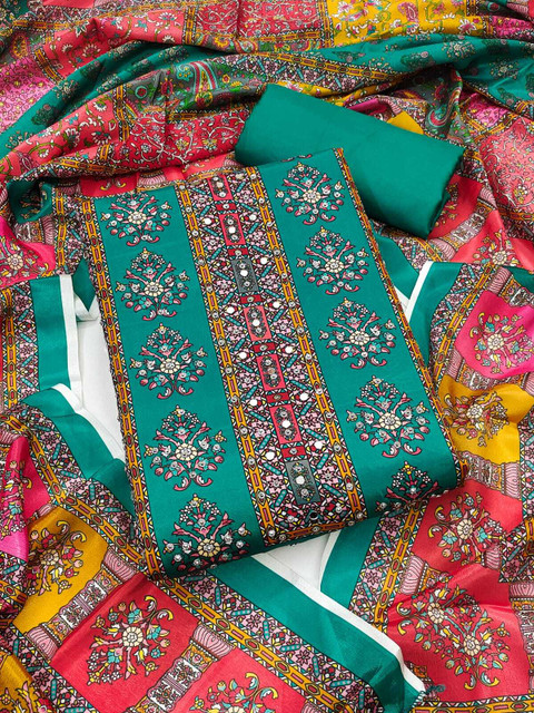 white christmas dresses Hand block Kalamkari 3 pc Salwar Suit Dress Material with Chiffon Dupatta main image 0