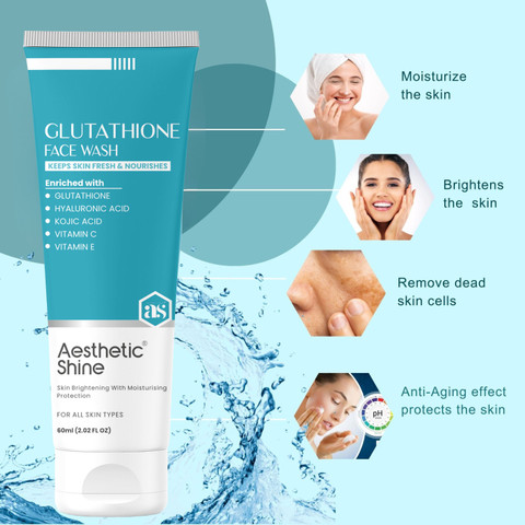 Aesthetic Shine Glutathione With Hyaluronic Acid , Kojic Acid, Niacinamide  & Betaine Face Wash - Price in India, Buy Aesthetic Shine Glutathione With  Hyaluronic Acid , Kojic Acid, Niacinamide & Betaine Face