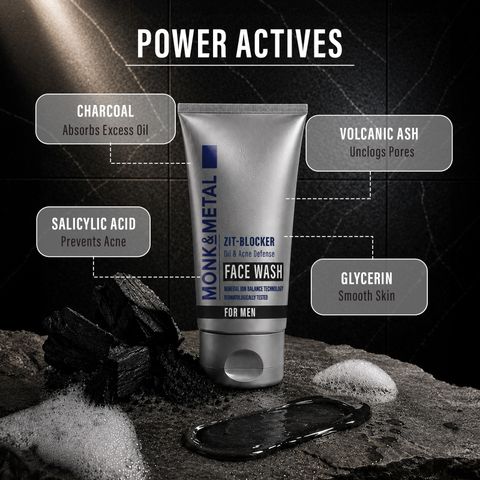 MONK&METAL Zit Blocker Acne & Oil Control for Men with Charcoal and Volcanic Ash Face Wash (125 g) - Image 6