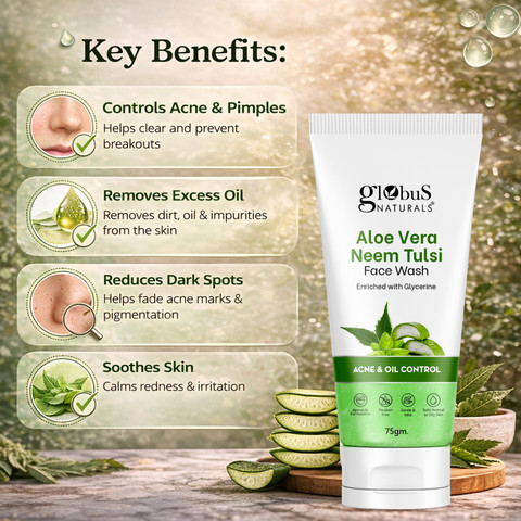 Globus Naturals Aloe Vera Neem Tulsi Enriched With Glycerin & Oil Control  Formula Face Wash - Price in India, Buy Globus Naturals Aloe Vera Neem  Tulsi Enriched With Glycerin & Oil Control