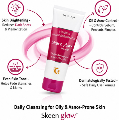 Skeen glow Skin Brightening Facewash with Glutathione & Kojic Acid for Acne, Pimples & Dark Spots | Oil Control for Oily Skin | For Men & Women