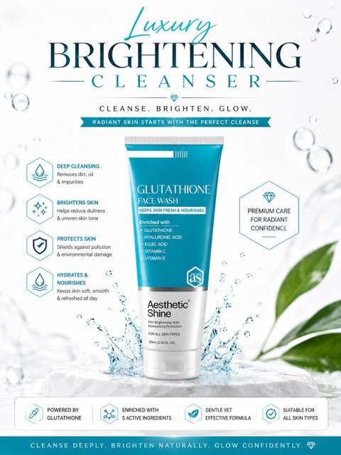 glutathione and hyaluronic acid Aesthetic Shine Glutathione With Hyaluronic Acid , Kojic Acid, Niacinamide  & Betaine Face Wash