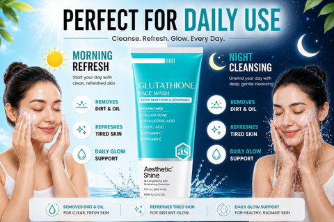 glutathione skin lightening reviews Aesthetic Shine L- Glutathione Skin Whitening & Brightening face wash  Enriched With Hyaluronic Acid , Kojic Acid, VItamin C & Vitamin E Face Wash