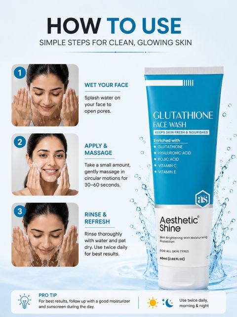best glutathione face wash for skin whitening Aesthetic Shine L- & Brightening Enriched With Hyaluronic Acid , Kojic Acid, VItamin C & Vitamin E Face Wash friendly manner and get beem® Light Sauna Loveland Size:75g (Pack of 4) energy booster