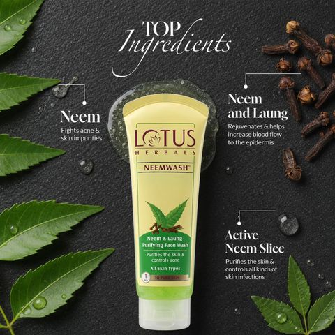 LOTUS Herbals NEEMWASH Neem & Clove Ultra-Purifying with Active Neem Slices_ Face Wash (150) - Image 8