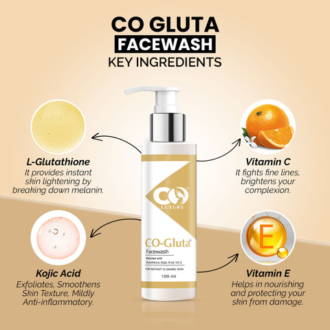 CO Luxury Glutathione Facewash | Kojic Acid | Anti Pigmentation | Skin  Whitening & Brightening Face Wash - Price in India, Buy CO Luxury Glutathione  Facewash | Kojic Acid | Anti Pigmentation |