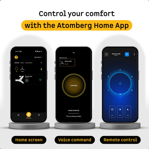 Atomberg Renesa Halo Smart|Voice Controlled|High Air Flow|Low Noise|LED  Speed Indicator with Year Warranty BLDC Motor with Remote 600 mm Ceiling  Fan