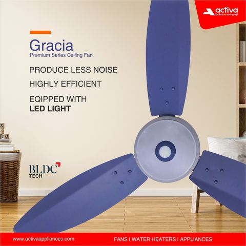 ACTIVA Gracia BLDC Fan | LED Light | Anti Dust with 5 Year Warranty BLDC Motor with Remote 1200 mm Ceiling Fan (5 Star | Sky Blue | Pack of 2) - Image 8
