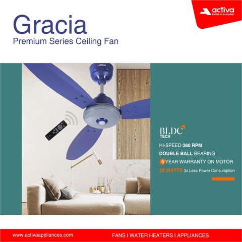 ACTIVA Gracia BLDC Fan | LED Light | Anti Dust with 5 Year Warranty BLDC Motor with Remote 1200 mm Ceiling Fan (5 Star | Sky Blue | Pack of 2) - Image 7