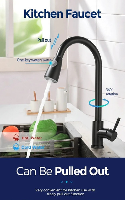 Kyari PRIME Hot Cold Water Single Lever Kitchen Sink Mixer Pull out  Black Tap For Kitchen Sink Kitchen Mixer Faucet