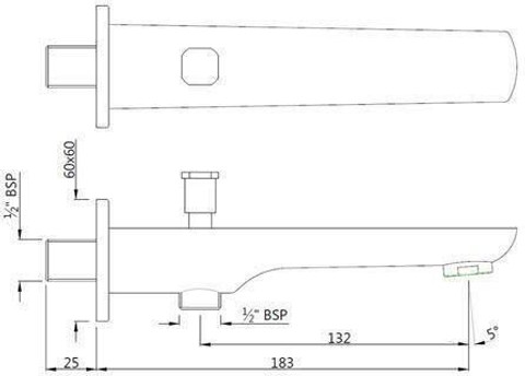 Jaquar 35463PM Bathtub Spout with Button Attachment For Hand