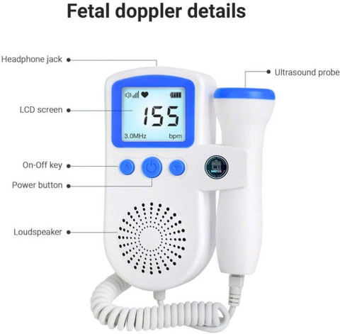 MDSS Fetal Doppler Handheld Fetal Heartbeat Monitor with LCD Display White  Fetal Doppler