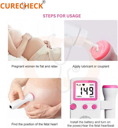 curecheck Fetal Doppler Smart Noise Reduction Heartbeat Detection Machine  for Pregnancy White Fetal Doppler
