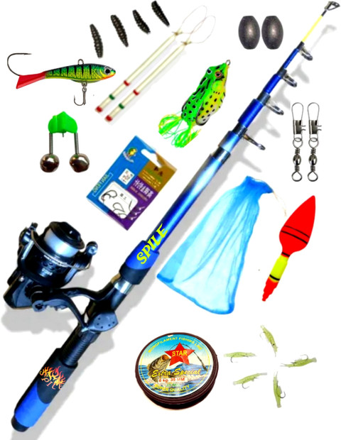 SPILE 210cm 7ft telescope fishing rod and reel with all meterial combo set  10 kg color Black, Blue Fishing Rod Price in India - Buy SPILE 210cm 7ft  telescope fishing rod and