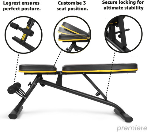 The Cube Premier Foldable Gym Bench for Home Exercise Bench Incline Decline  Fitness Bench Multipurpose Fitness Bench