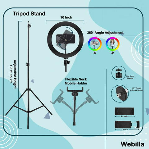 Webilla 10'' RGB LED Ring Light with Adjustable Tripod Stand and Phone  Holder Ring Flash - Main Image