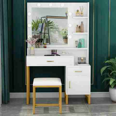 green emerald velvet dress Putney Ivory & Gold Dressing Table