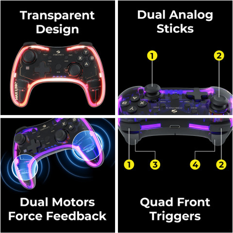 コントローラ ZEBRONICS Max Link + Wireless Dual Motors Haptic Gamepad