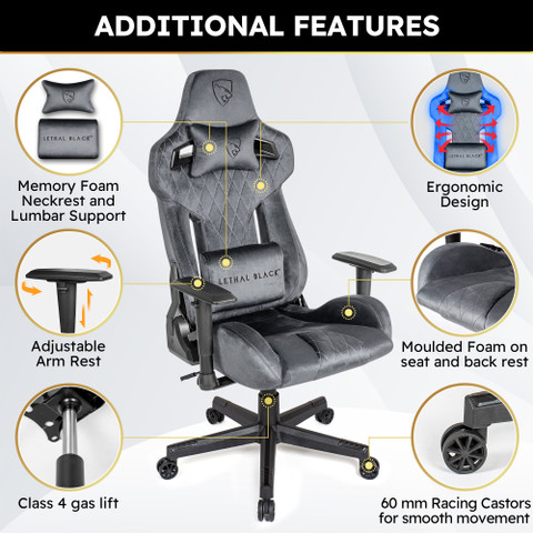 Lethal Black Multipurpose Ergonomic Gaming Chair with Breathable Fabric  Adjustable Armrest| Gaming Chair