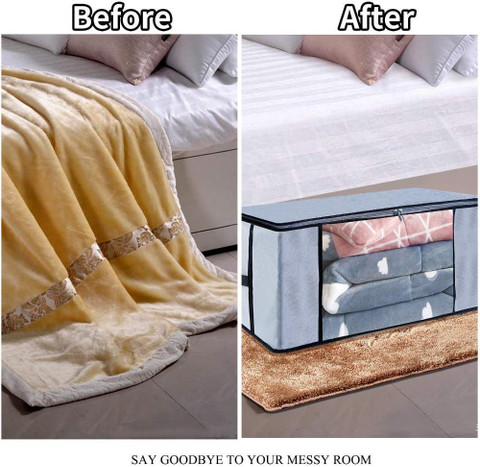 TUFRY Non Woven Multipurpose Foldable Underbed Storage Bag Wardrobe  Organizer Transparent Window Blanket Cover and Zip Closer with Side Handles 