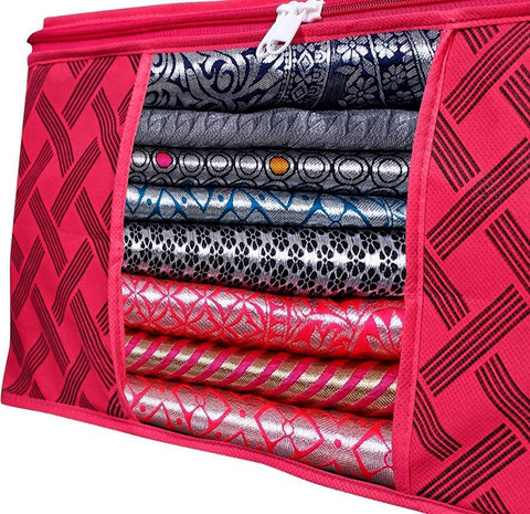 Du Store Non Woven Saree Cover Bags With Transparent Window For Storage Wardrobe