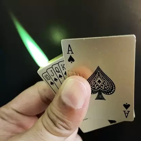 VIOVI Metal Ekka Playing Poker Card Green Flame LED Light