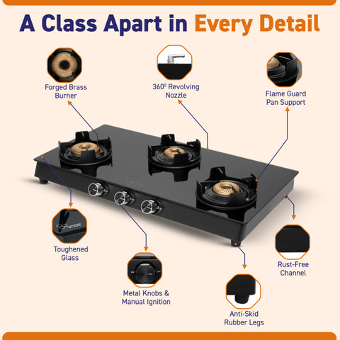 Suryaflame byISI certified LPG Burner Cooktop Black Knight Chulha Years  Doorstep Service Glass Manual Gas Stove