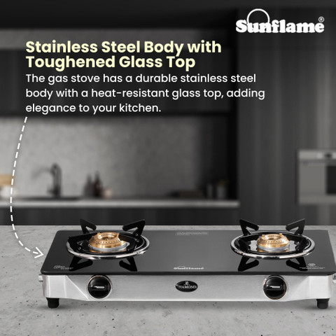 Sunflame Diamond SS Glass Manual Gas Stove Price in India - Buy