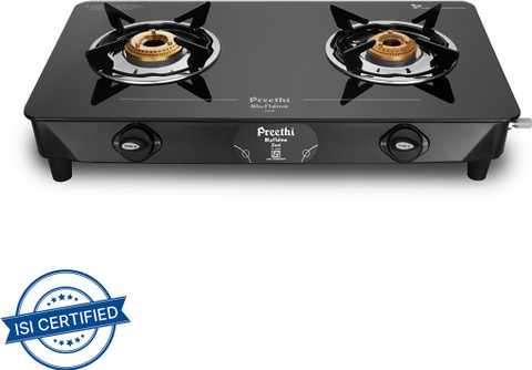 Preethi Zeal 2 Burner (ISI Approved) Glass Manual Gas Stove