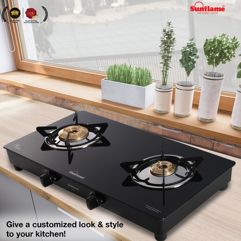 Sunflame LPG STOVE 2B BK Glass Manual Gas Stove Price in India
