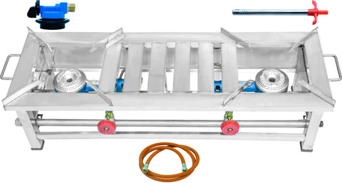 Cay Two Burner Gas Stove Rectangle 10*30 Stainless Steel Perfect for  Outdoor, Picnic,Camping,Traveling and Big Utensils, Canteen or commercial  use