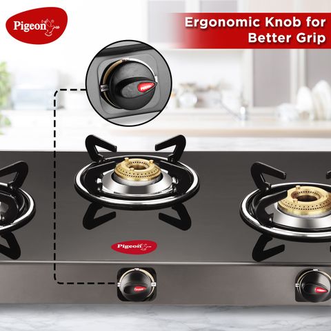 Pigeon Combo - Brunet Cooktop + Flat tawa 250 + Fry Pan 240 Glass Manual Gas Stove (3 Burners) - Image 8