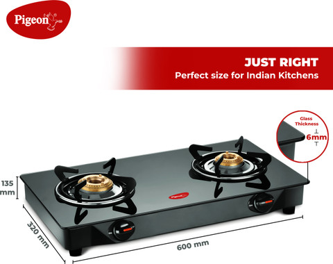 Pigeon Brunet Glass Manual Gas Stove Price in India - Buy