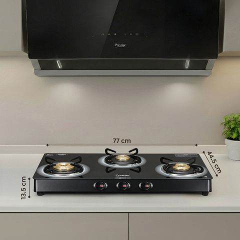 Prestige Royale Plus GT 03L Toughened Black Glass Top with Baati/Tandoor Stand Inside Glass Manual Gas Stove (3 Burners) - Image 7
