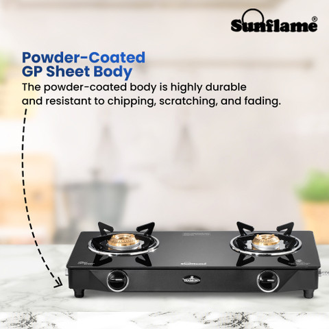 Sunflame LPG STOVE GT 2B DIAMOND BK Glass Manual Gas Stove Price