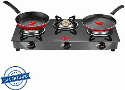 Pigeon Combo - Brunet Cooktop + Flat tawa 250 + Fry Pan 240 Glass Manual Gas Stove (3 Burners) - Image 5
