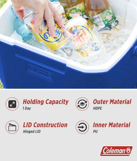 COLEMAN Excursion 16 QT Ice Box, 15L, small cooler box, holds 22 cans, blue