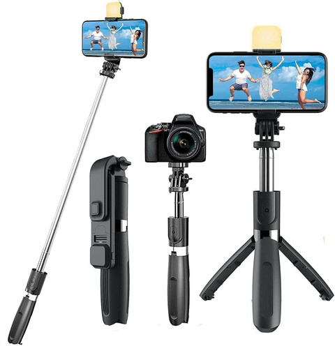 Viraan R1S Bluetooth Remote Selfie Light 3in1 Selfie Stick Tripod Stand  with All Phones Single Gimbal for Mobile, Camera