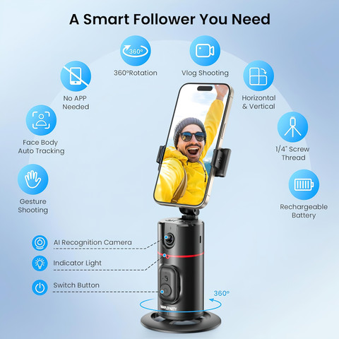 ARKZO Auto Face Tracking Tripod 360° Rotation Auto Tracking