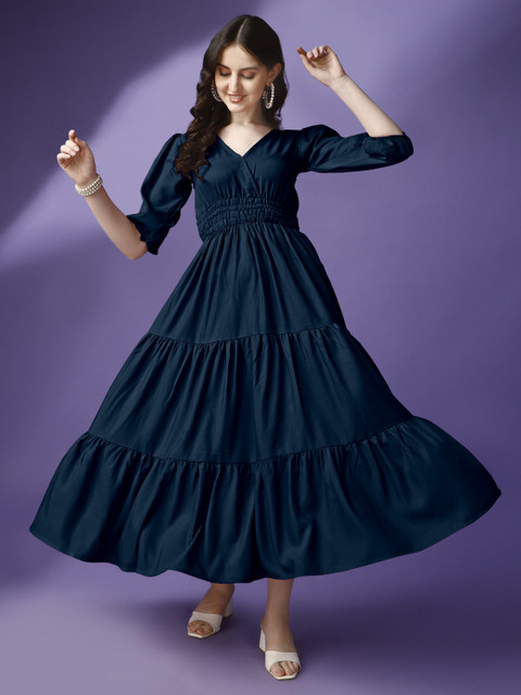 Raiyani Enterprise Women Fit and Flare Blue Ankle Length Dress - Buy  Raiyani Enterprise Women Fit and Flare Blue Ankle Length Dress Online at  Best Prices in India | Flipkart.com